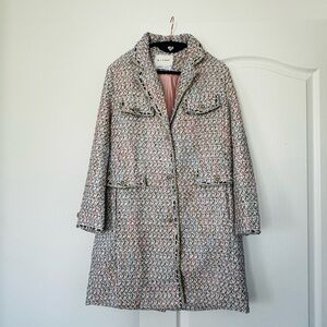 Women’s Tweed Pea Coat in Multi-Color with Pink Lining